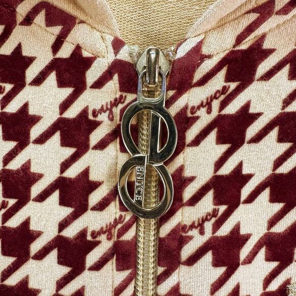 ENYCE Houndstooth Full Zip Jacket Hooded Embroidered Logo Mustard/Burgundy Sz SM - Picture 10 of 16